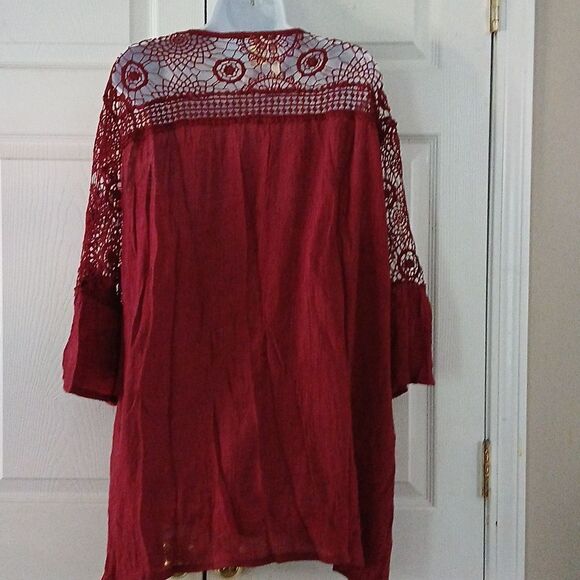 Forgotten Grace wine color crochet tunic blouse bell sleeve Sz 3X - Picture 6 of 7